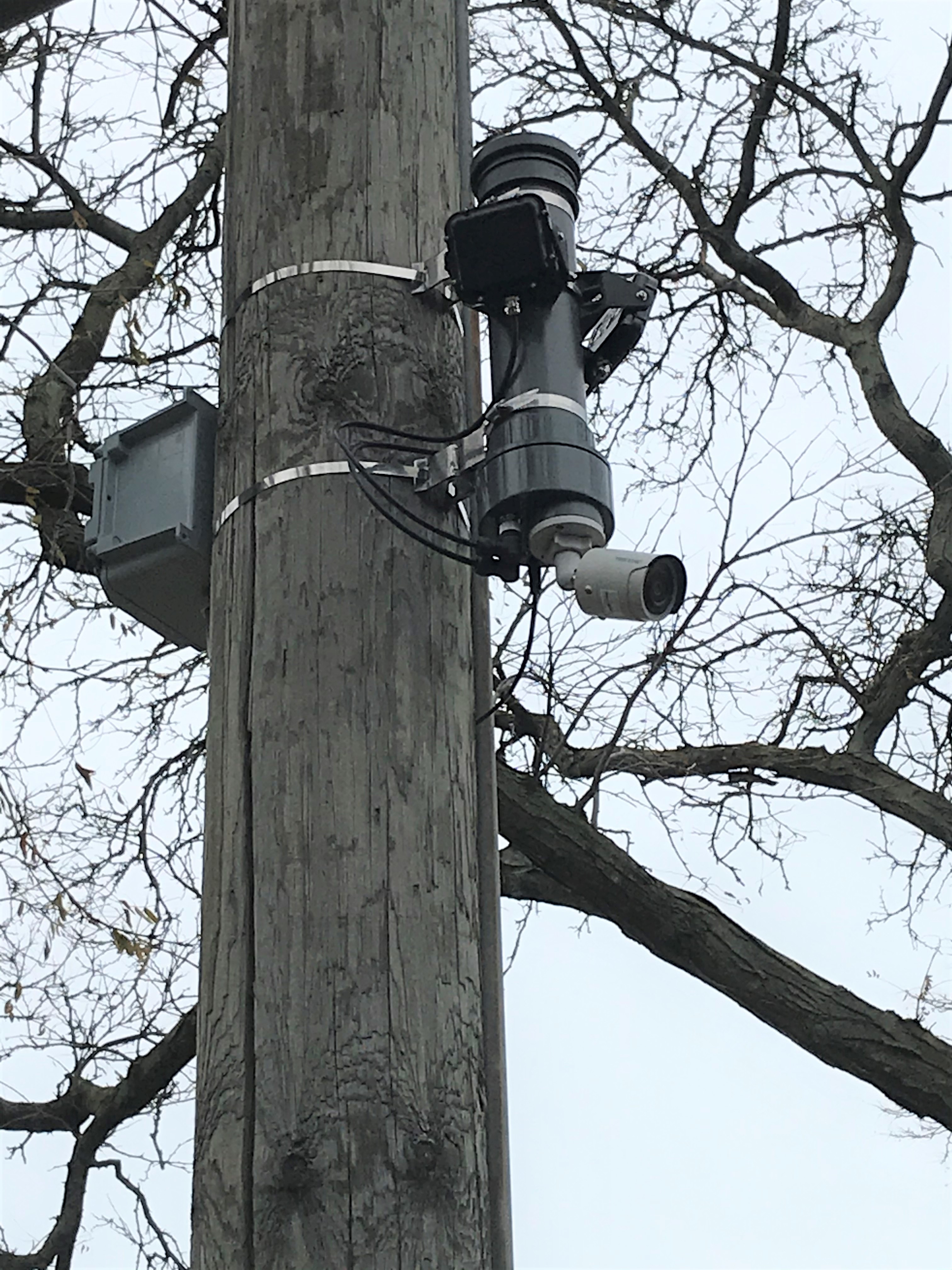 SmartCone edge unit and camera mounted on a utility pole, alternate field installation